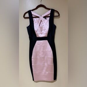 Jax Black & Blush Pink Paneled Midi Sheath Dress